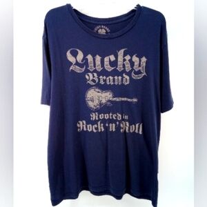 Men's Lucky Brand Rooted in Rock & Roll Navy Blue Tee 100% Cotton XL